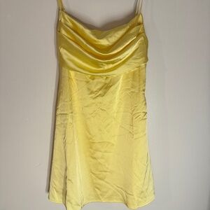 Fashion Nova Yellow Silk Tie Back Dress